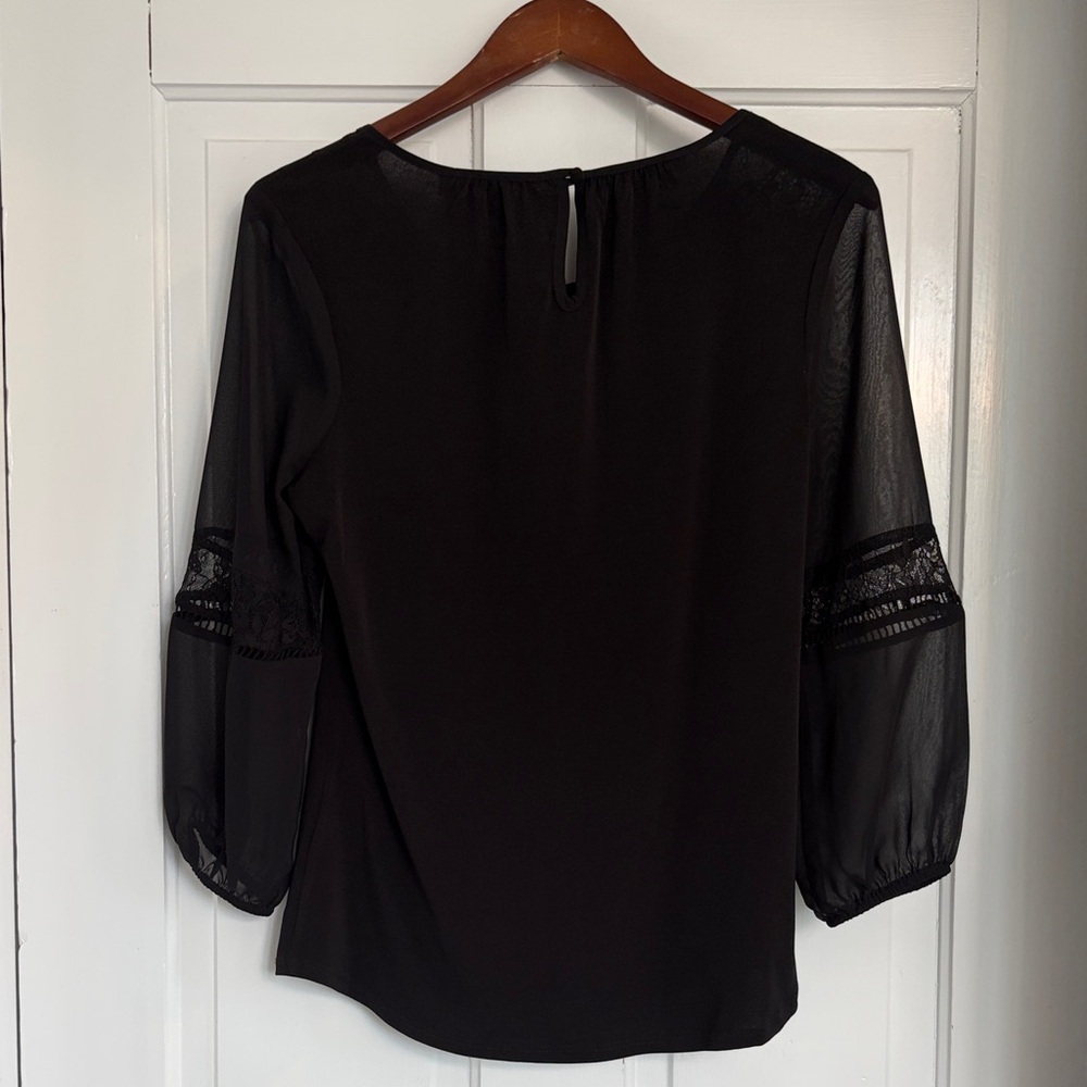 Roz & Ali Black Lace-Inset Sheer Sleeve Blouse - Picture 6 of 6